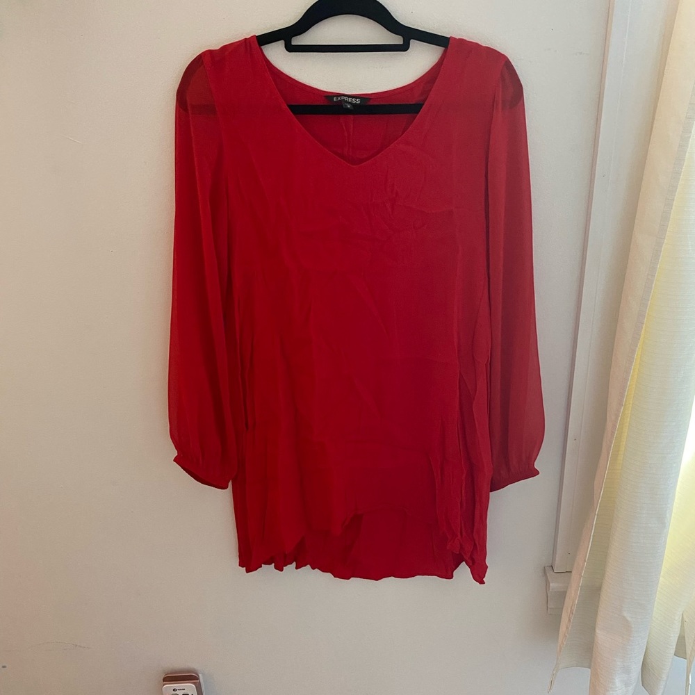 Express Red V-Neck Dress Long Sleeve